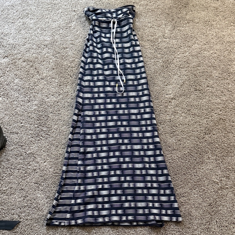 Heidi Klein Strapless Navy and White Striped Maxi Dress